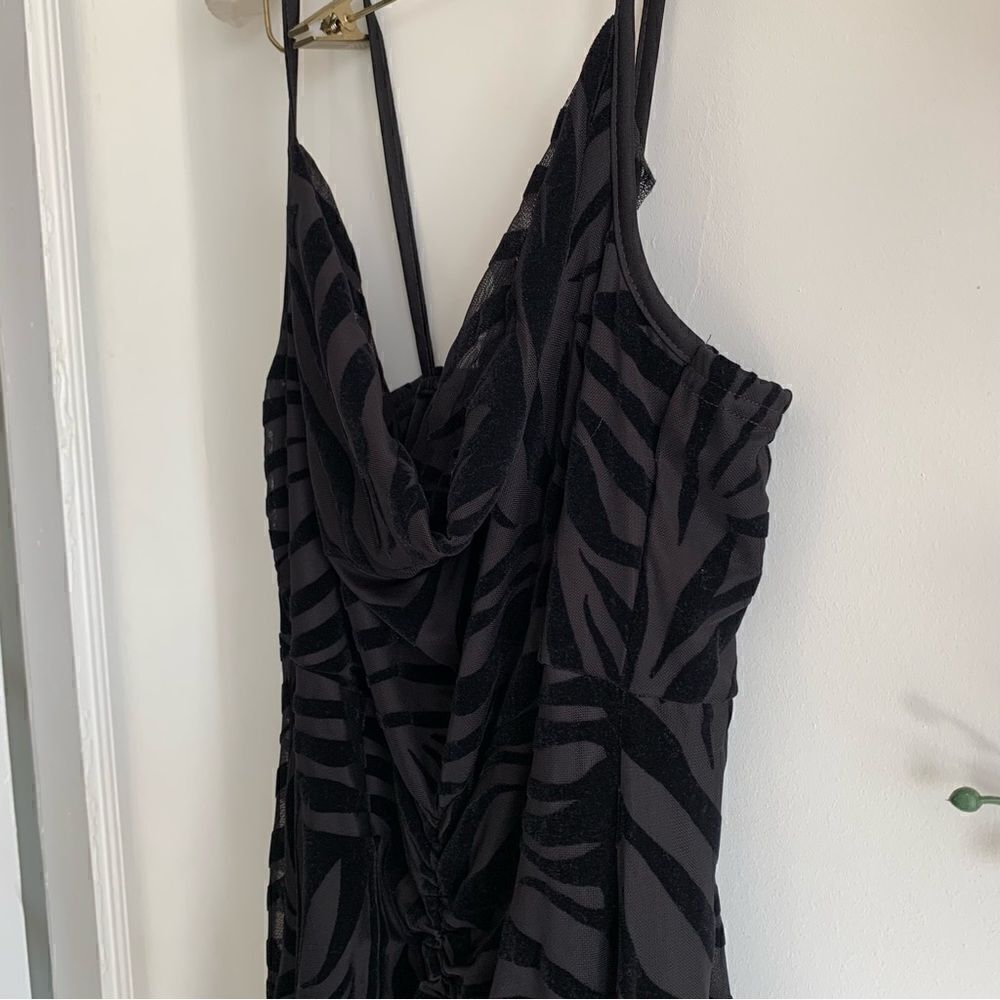 PLT BLACK VELVET RUCHED COWL NECK MIDI DRESS - Picture 11 of 13